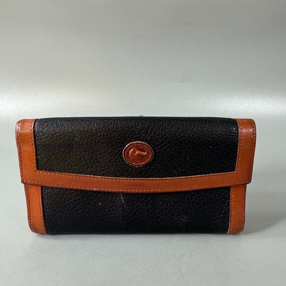 Vintage DOONEY & BOURKE Black Leather Checkbook Organizer Wallet - Picture 1 of 14